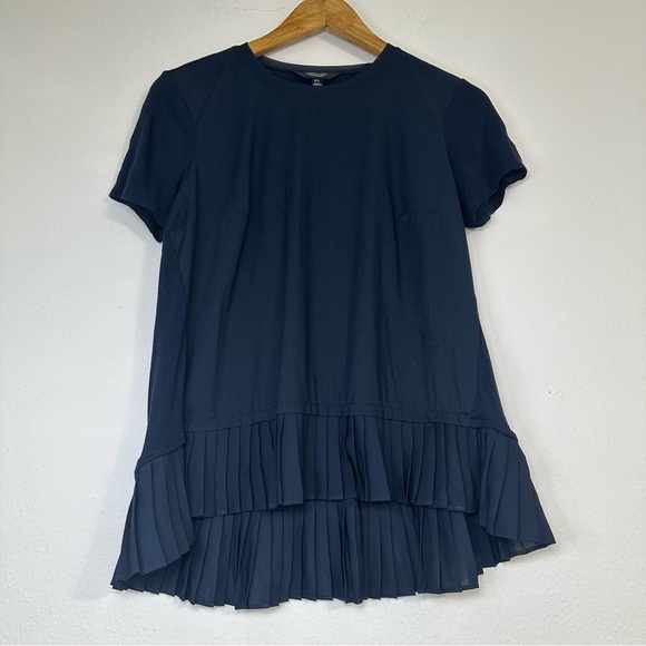 Simply Vera Vera Wang Casual Navy Pleated Neutral Blouse - Picture 2 of 11